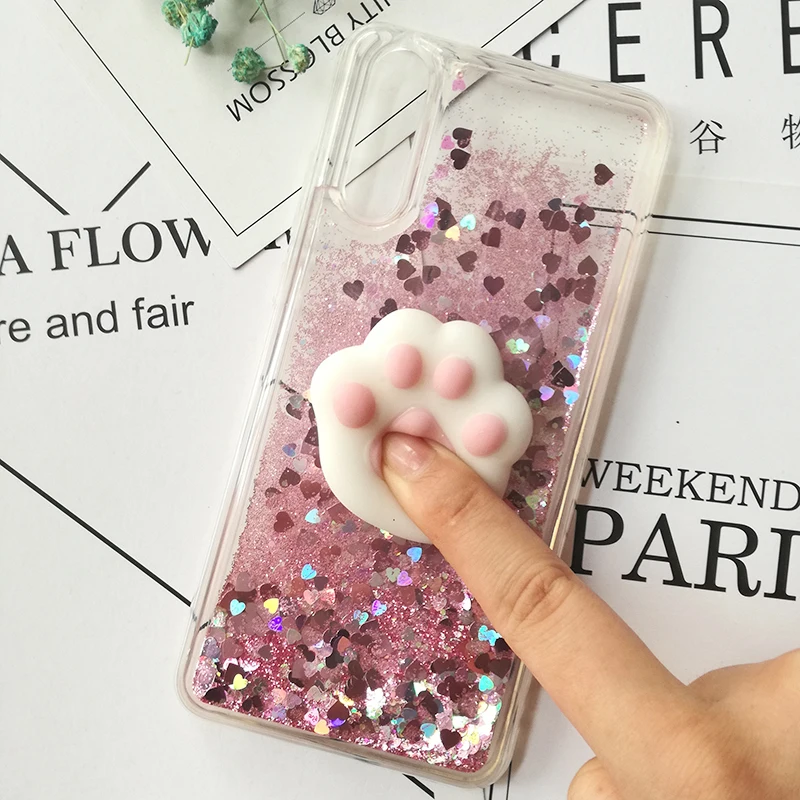 Cute 3D Squishy Cat Case For Huawei P20 Pro P8 P9 lite P40 P30 Liquid Glitter Phone Case Mate 40 Y5 GR5 2017 Y6 II Y9 2018 Cover