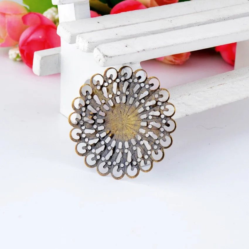 Free shipping-50Pcs Bronze Tone Filigree Round Wraps Connectors Metal Crafts Gift Decoration DIY Findings 37x37mm