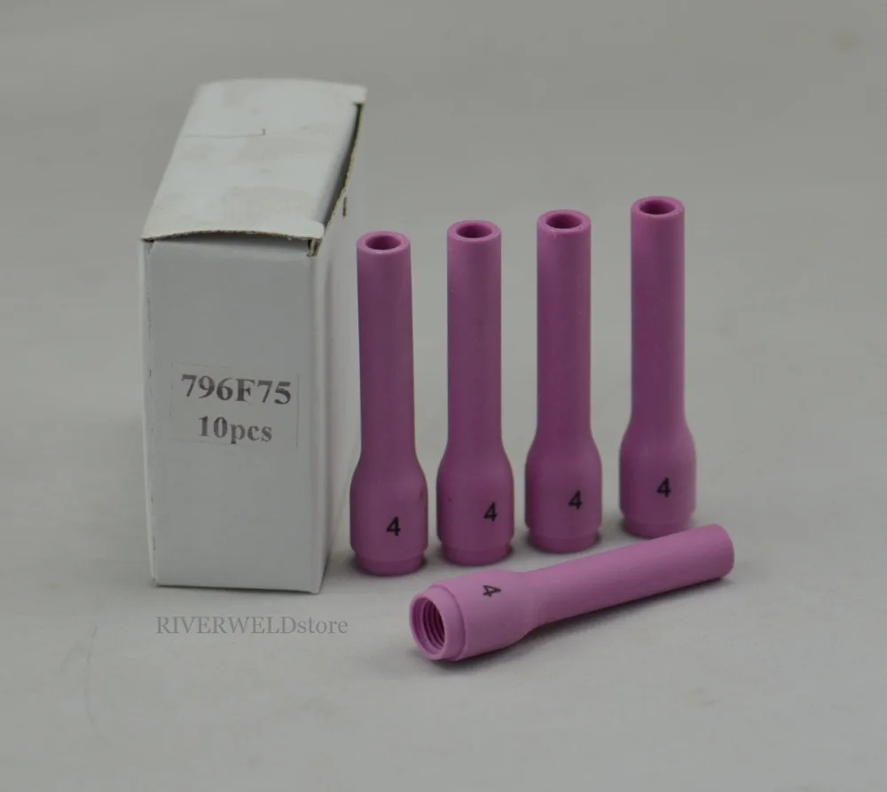 TIGหัวฉีดอะลูมิเนียมยาว 796F75 # 4Lถ้วยเซรามิกสำหรับไฟฉายเชื่อมTIGวัสดุสิ้นเปลืองSR PTA DB WP 9 20 25 Series,5PK