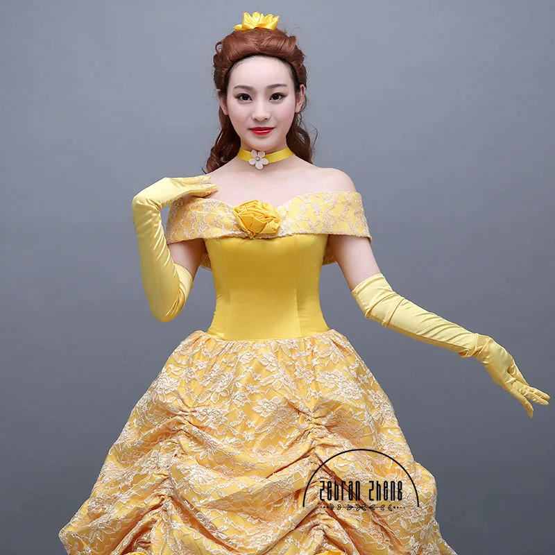 Top Quality Fashion Dress Princess Belle Cosplay Costume Dress For Women Halloween Costumes Custom-Made