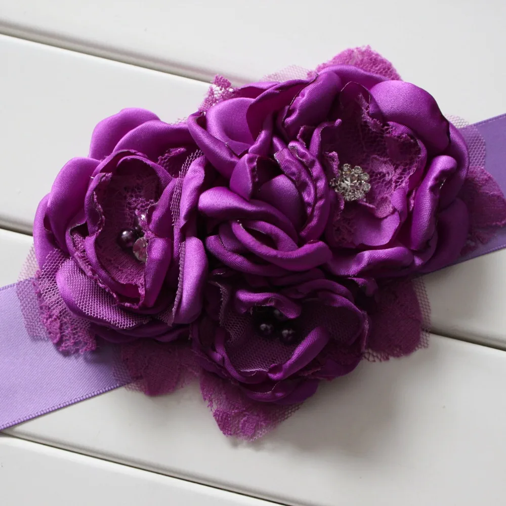 

Fashion Burn flower sash belt women belt kids girl sash belt Wedding sash Belt Purple 1pcs