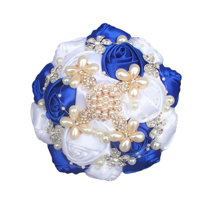 Exquisite luxury Brooch Diamond Wedding Bouquet for Bridesmaids and Flower girl Small Royal Blue White Color Factory W251-15