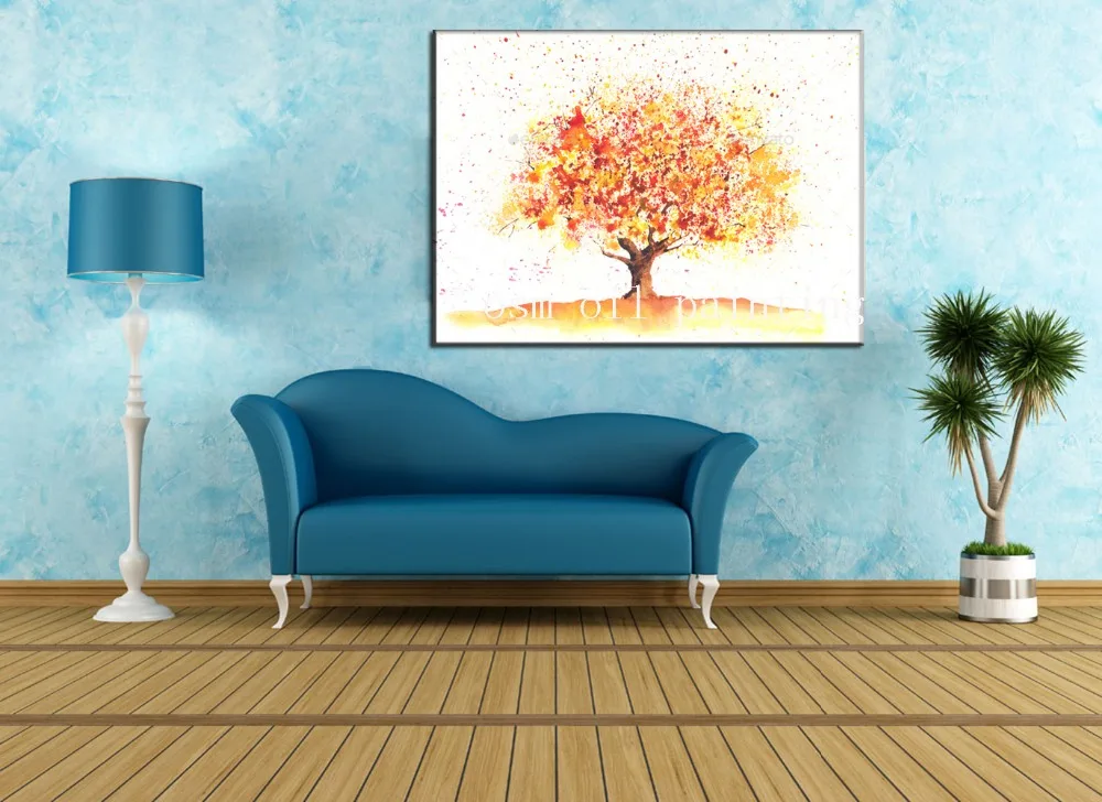 

Top Skill Hand Painted Modern Watercolor Autumn Tree Oil Painting on Canvas Handmade Impressionist Fall Flower Tree Art Pictures