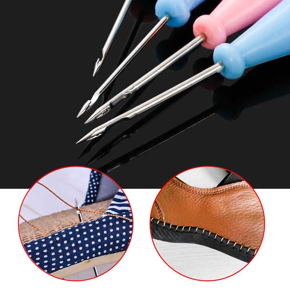 Shoes Bags Hole Hook Steel Stitcher Sewing Awl Tools Plastic Handle Cone Needle Shoe Repair Needles DIY Handmade Leather Tool