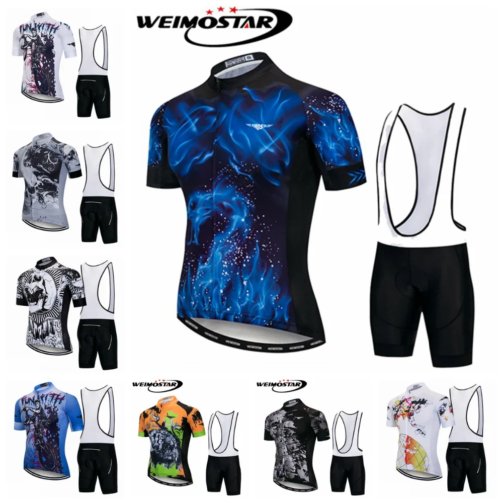 WEIMOSTAR Men Cycling Jersey Ropa ciclismo downhill jersey Bicycle Clothes Uniform Breathale Mountain Bib Shorts Cycling Set