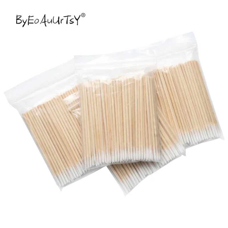 Disposable Ultra-small Cotton Swab Lint Free Micro Brushes Wood Cotton Buds Swabs Glue Removing Tools for Eyelash Extension