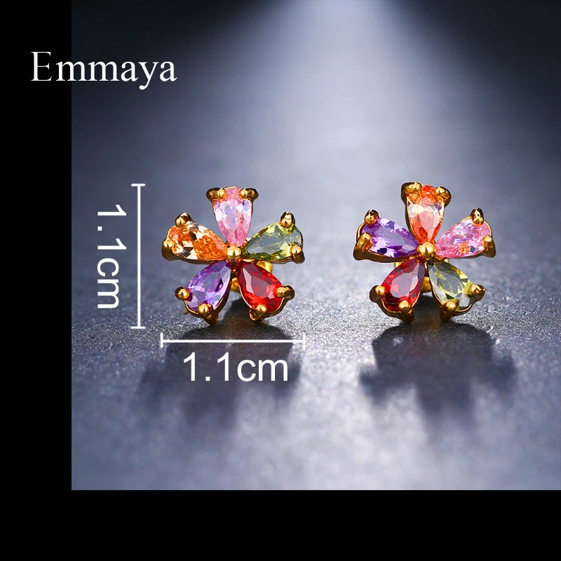 Emmaya Top Sale New Flower Earrings Champagne Gold Color Multicolor Cubic Zircon Stud Earrings for Women Bijoux Brinco Gift