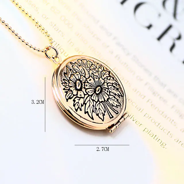 2023 Spring New Can Put Photo Inside Picture Frame Locket Vintage Flower Necklaces & Pendants For Women Jewelry