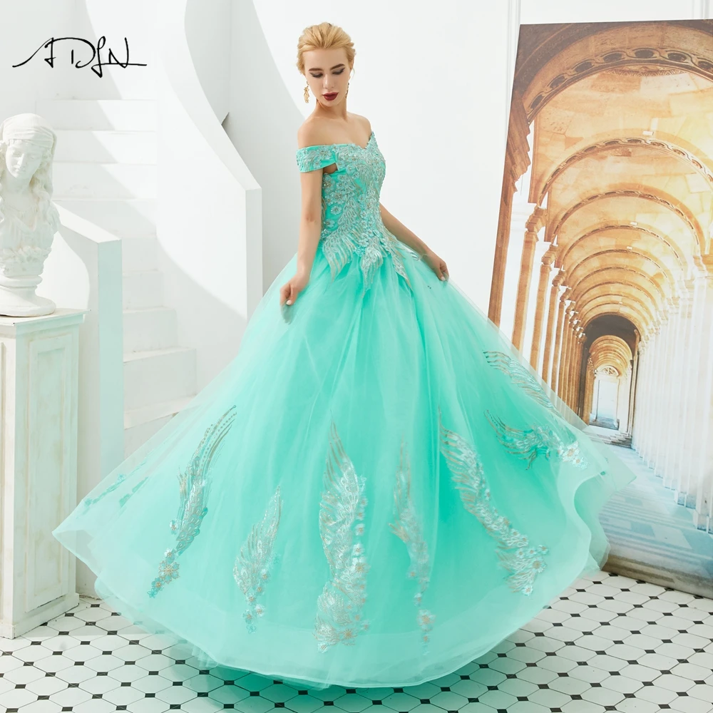 ADLN Mint Grün Quinceanera Kleider Günstige vestido de debütant 15 nos Off-schulter Ballkleid Formale Abendkleid Süße 16 kleid