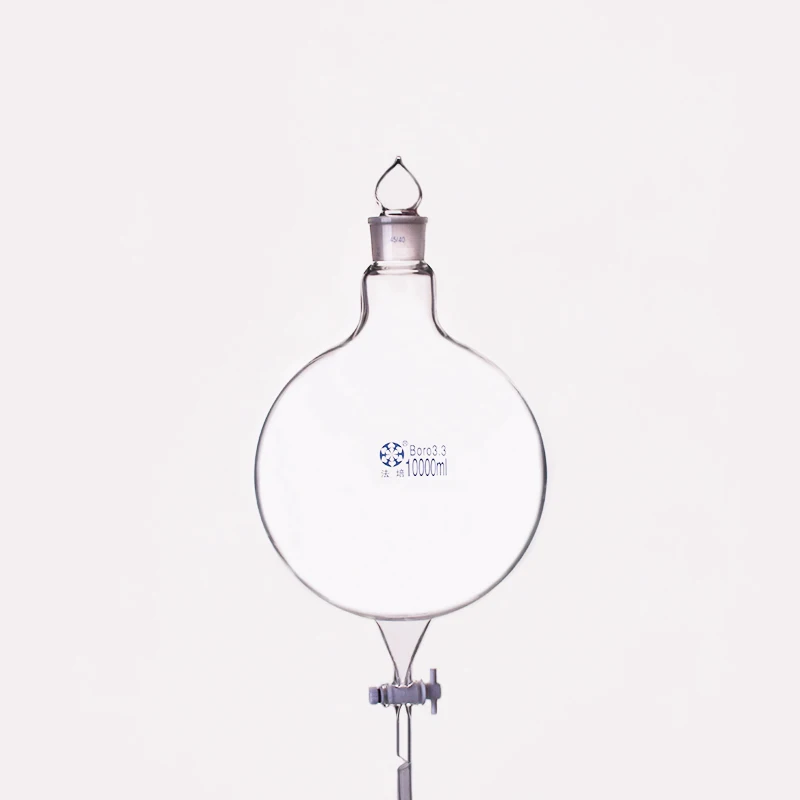 Separatory funnel globe shape,with ground-in glass stopper and stopcock 10000ml 45/40,Single-mouth flask with PTFE switch valve