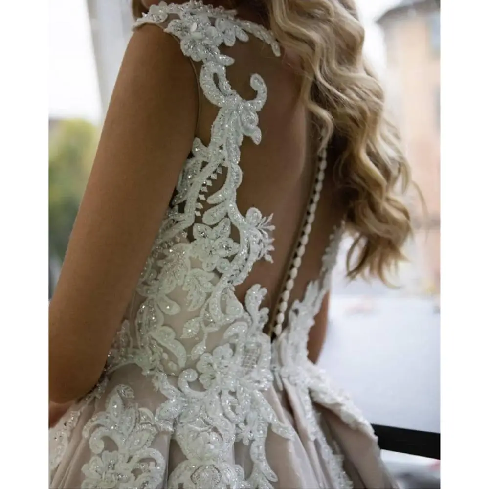 Luxury Applique A-line Wedding Dress 2019 Deep V Neck Wedding es Vestido de Noiva Lace Wedding Dresses Professional Custom