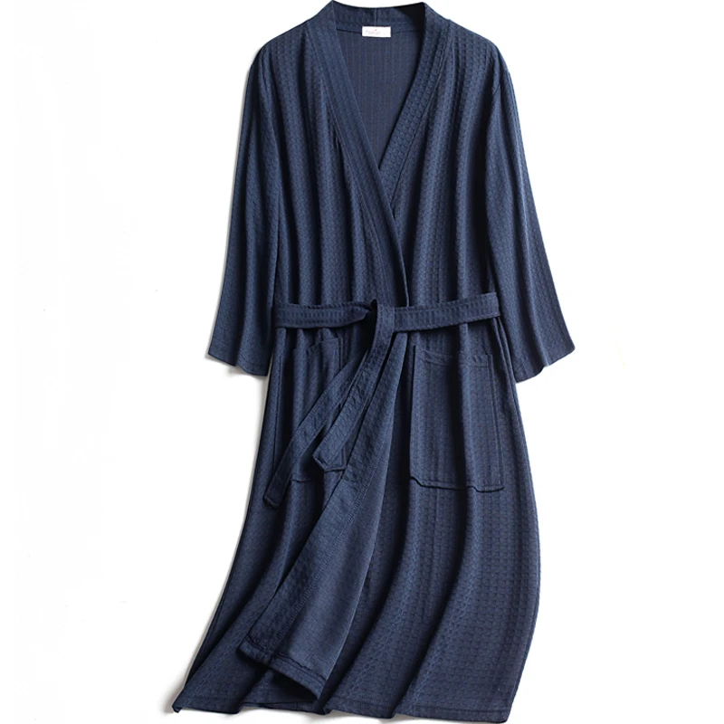 Automne Printemps Nouveau Hommes Robe Robe Décontractée Gaufre Kimono Peignoir Homme 03/Spa Maison Vêtements Trois Quarts Manches Vêtements De Nuit