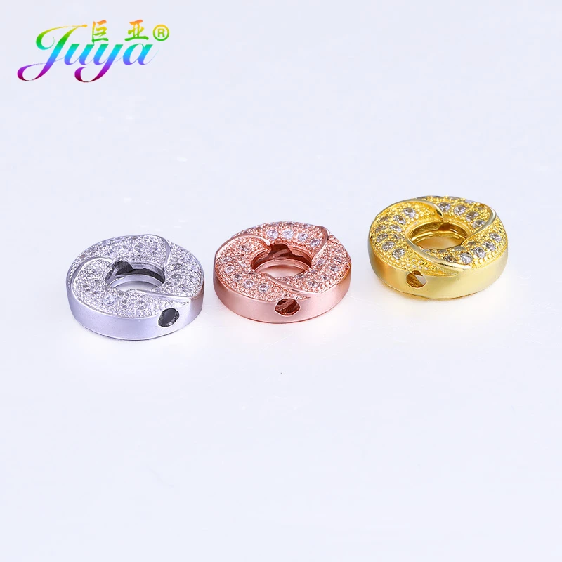 Juya 2 4PCS/Lot Wholesale Micro Pave Zircon Round Circle Spacer Beads For DIY Decorative Natural Stones Pearls Jewelry Making