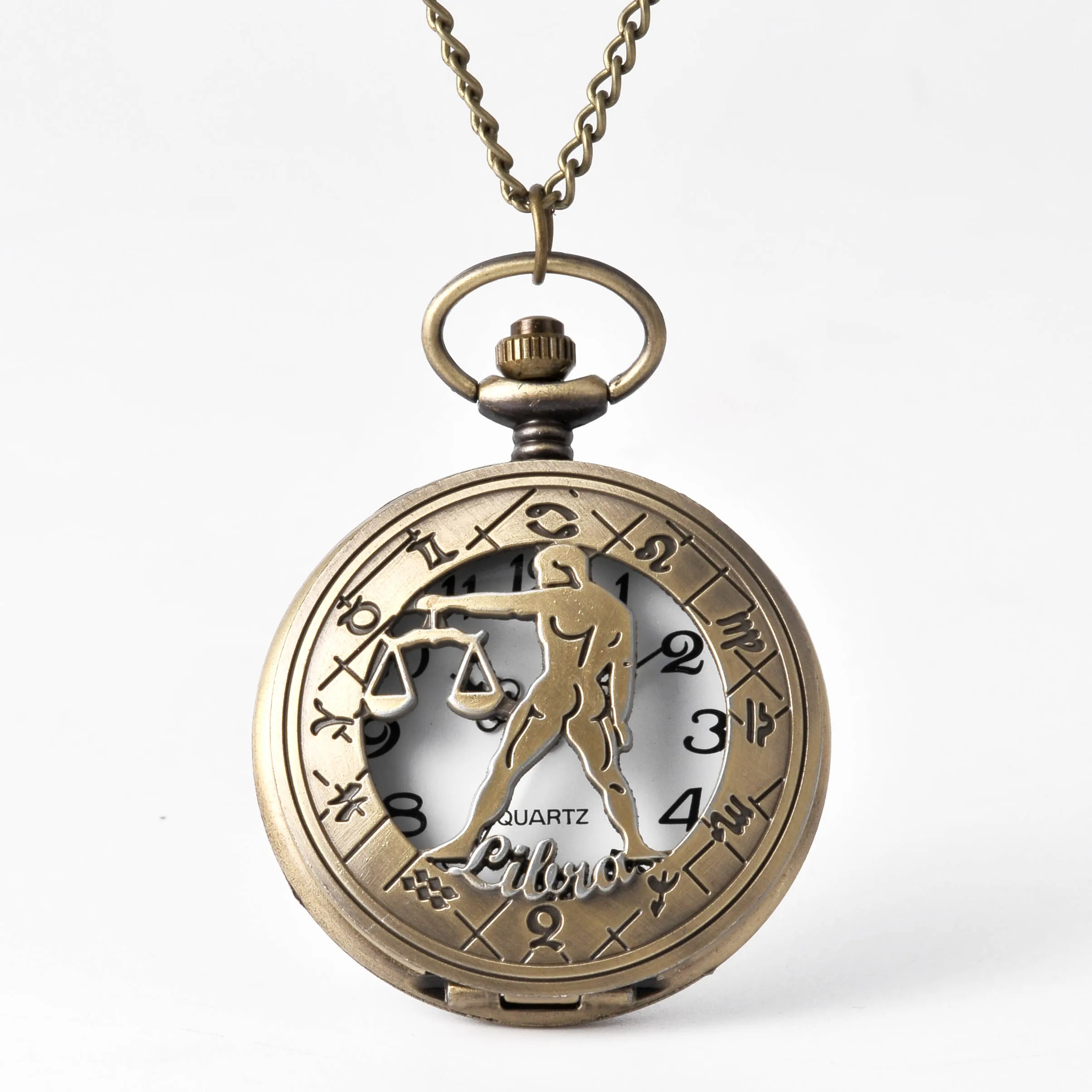 1061 große Bronze Hohl Geschnitzte Menschen mit Libra Neue Design Innovate Arabischen Ziffern Quarz Taschenuhr