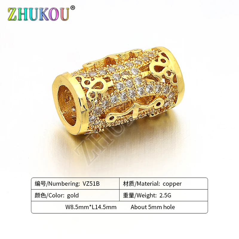 8.5*14.5mm Handmade Brass Cubic Zirconia Large Hole Cylindrical Spacer Beads DIY Jewelry Findings, Model: VZ51