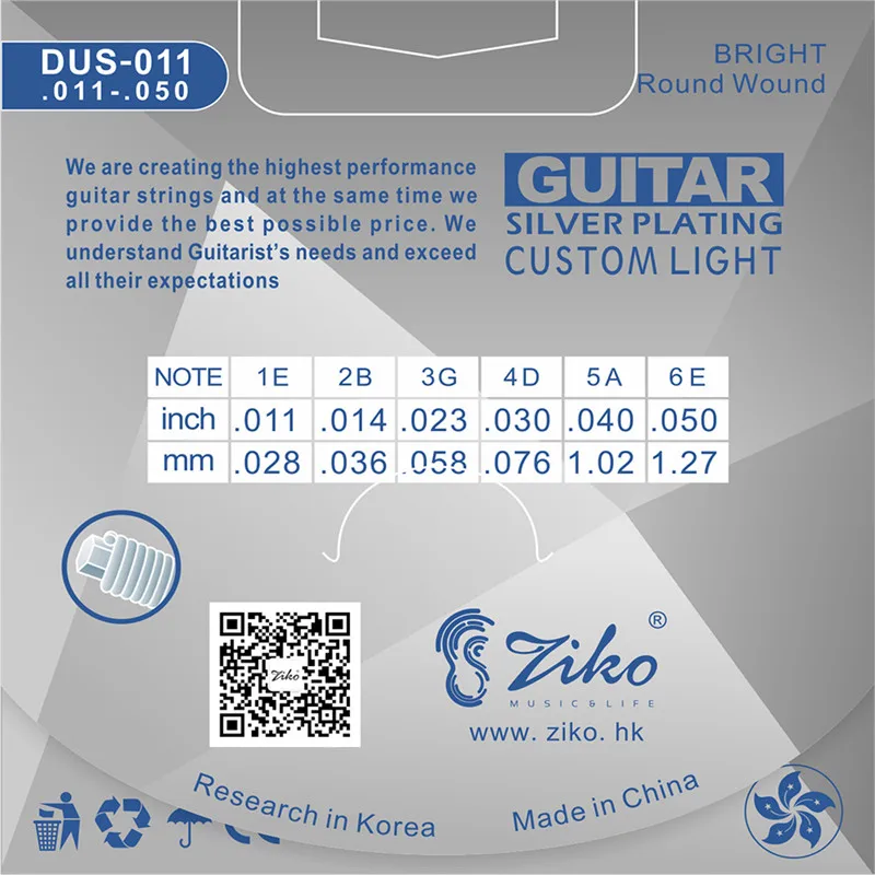 ZIKO DUS-011 011-050 Akustikgitarrensaiten Silberbeschichtung Gitarrenteile Großhandel Musikinstrumente Zubehör 3 Sets/Lot – Detail 2