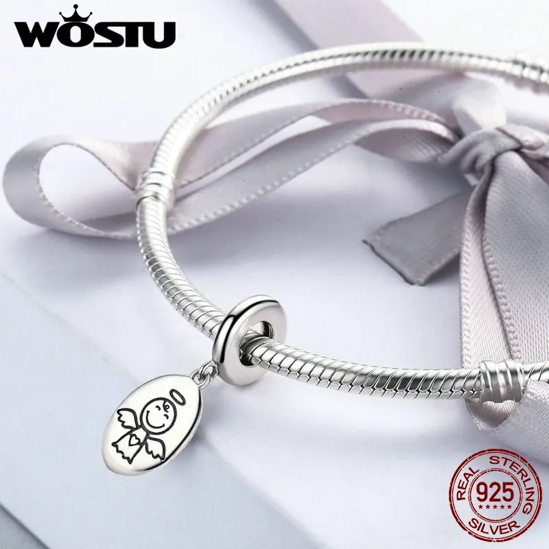 WOSTU 100% 925 Sterling Silver Guardian Angel Dangle Bead Fit Original WST Charm Bracelet Jewelry Gift CQC328