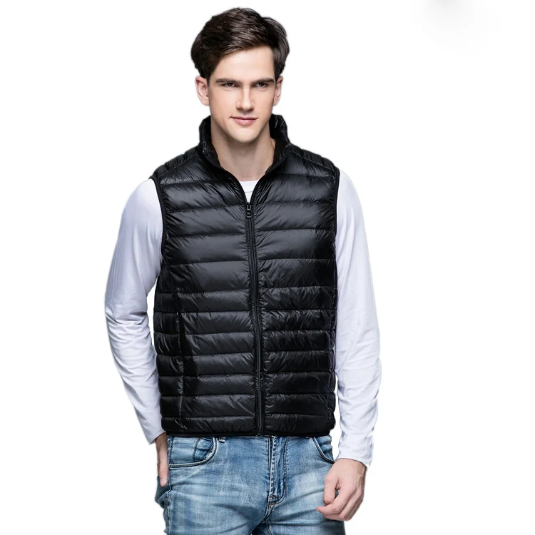 Chaleco ultraligero de plumón de pato para hombre, chaqueta sin mangas a la moda, abrigo de primavera, otoño e invierno, 90%