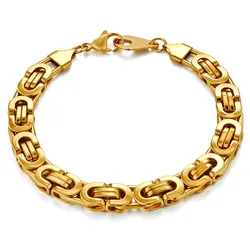 Hip Hop Byzantine Chain Gold Silver Color 316L Stainless Steel Mens Bracelets Wholesale Jewelry 6/8mm