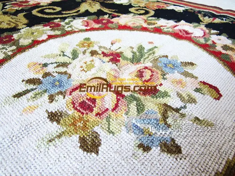 Hand-woven Wool Carpet With Needle Point Design Vintage Wool Needlepoint Floral Carpet Woven For Carpets Living Room