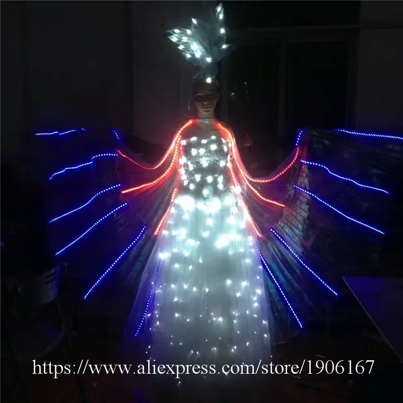 Newest Led Luminous Party Evening Dress LED Light Up ISIS Wings Growing Stage performance Clothes Ballroom Costume