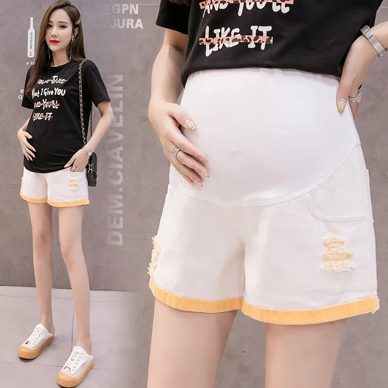 

Hole White Denim Maternity Shorts for Pregnant Women clothes Summer Hot Casual Short Adjustable Belly Pregnancy Short clothing