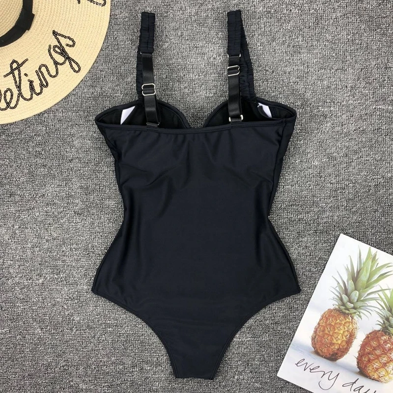 2022 Nieuwe Sexy Zwart Wit Een Stuk Badpak Vrouwen Bodysuit Badmode Push Up Monokini Solid Badpak Beachwear Zwemmen Pak