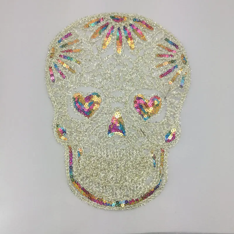 Sequins patch skull DIY clothes patches for clothing Sew-on embroidered patch motif beaded applique deal with it crafts