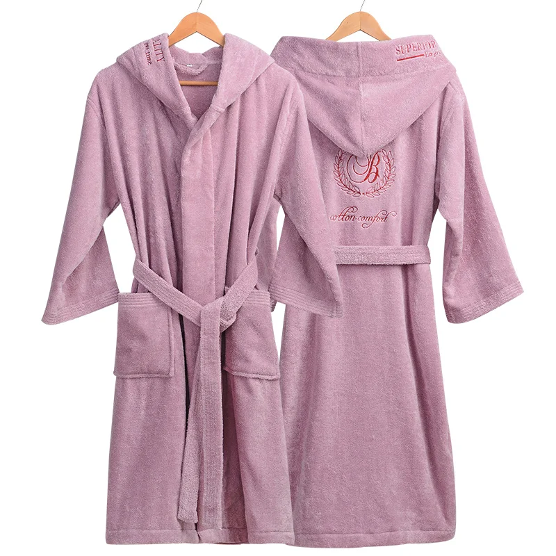 Men's Hooded Cotton Bathrobe, Gentlemen Homewear, Male Sleepwear, Lounges, Pajamas, White, Autumn, Winter