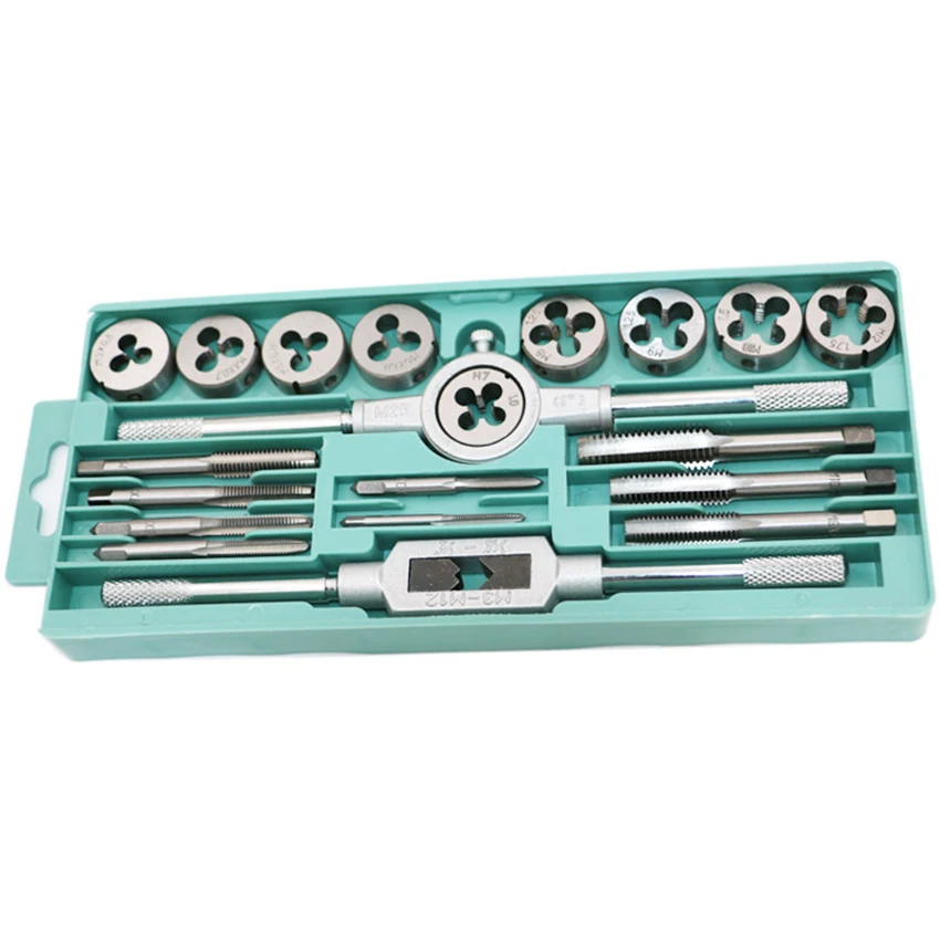 20 Buah/Set Set Mati & Tap Baja Aloi M3-M12 Set Alat Mati Tap Metrik Ulir Sekrup & Kunci Pas Sekrup Tangan