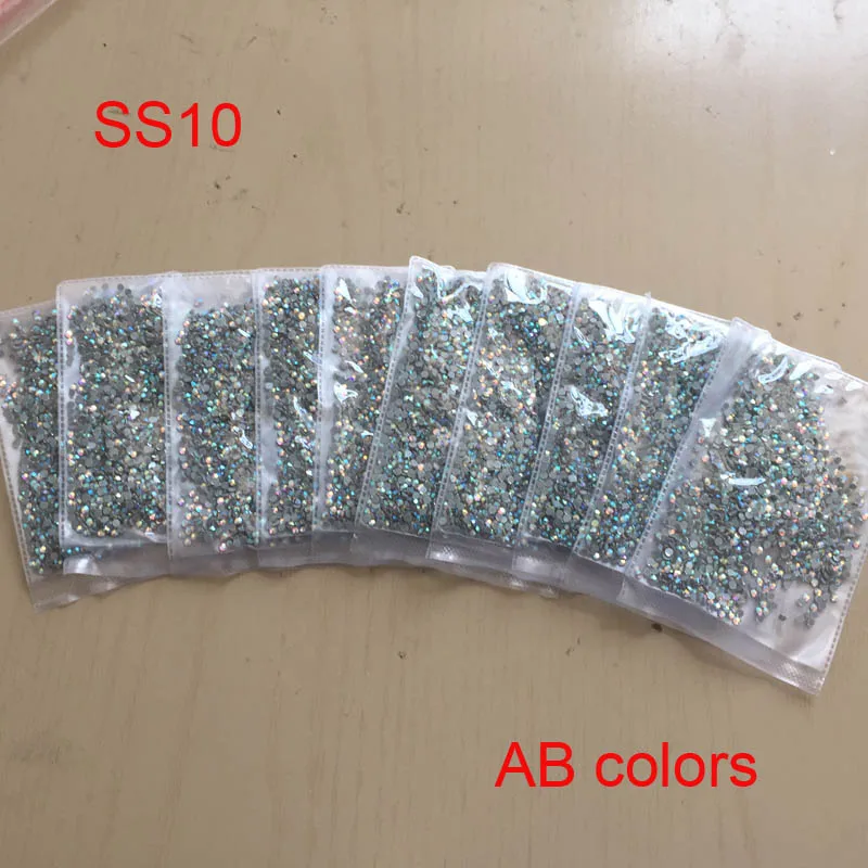 

10 bags/lot Clear AB SS10 Crystal DMC Hot fix Rhinestones hotfix Rhinestone with glue for bags shoes dress accessaries