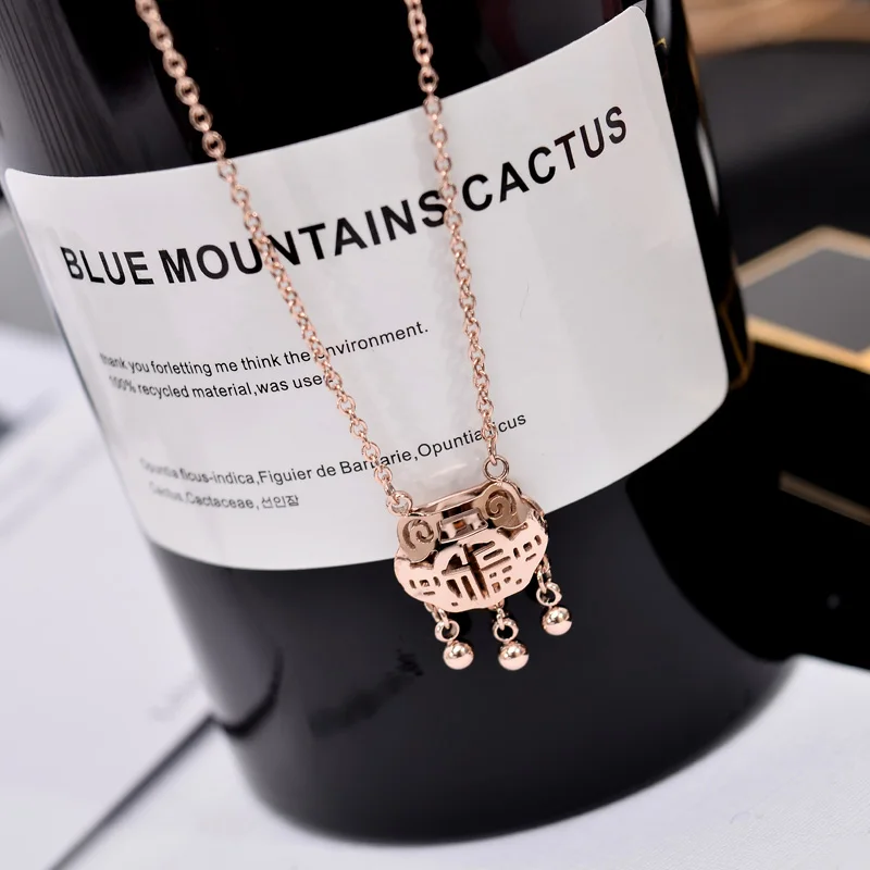 YUN RUO Elegant Longevity Lock Pendant Necklace for Woman 316L Stainless Steel Jewelry Gift Rose Gold Never Fade Dropship 2019