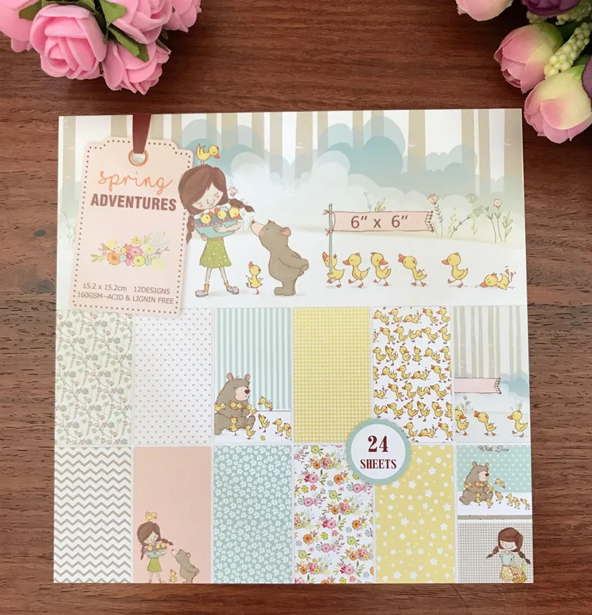 24 Sheets Cartoon little duck girl Scrapbooking Pads Paper Origami Art Background Paper Card Making DIY Paper Craft