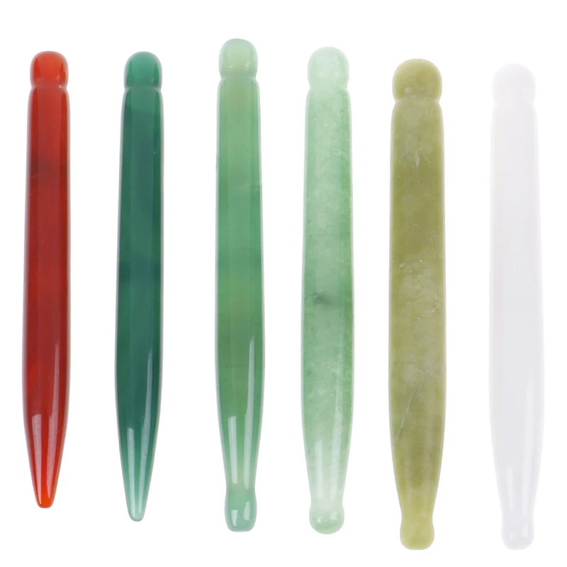 6 Colors Natural Jade GuaSha Scraping Face Massage Wand for Therapy Stick Point Guasha Faical Massage Treatment