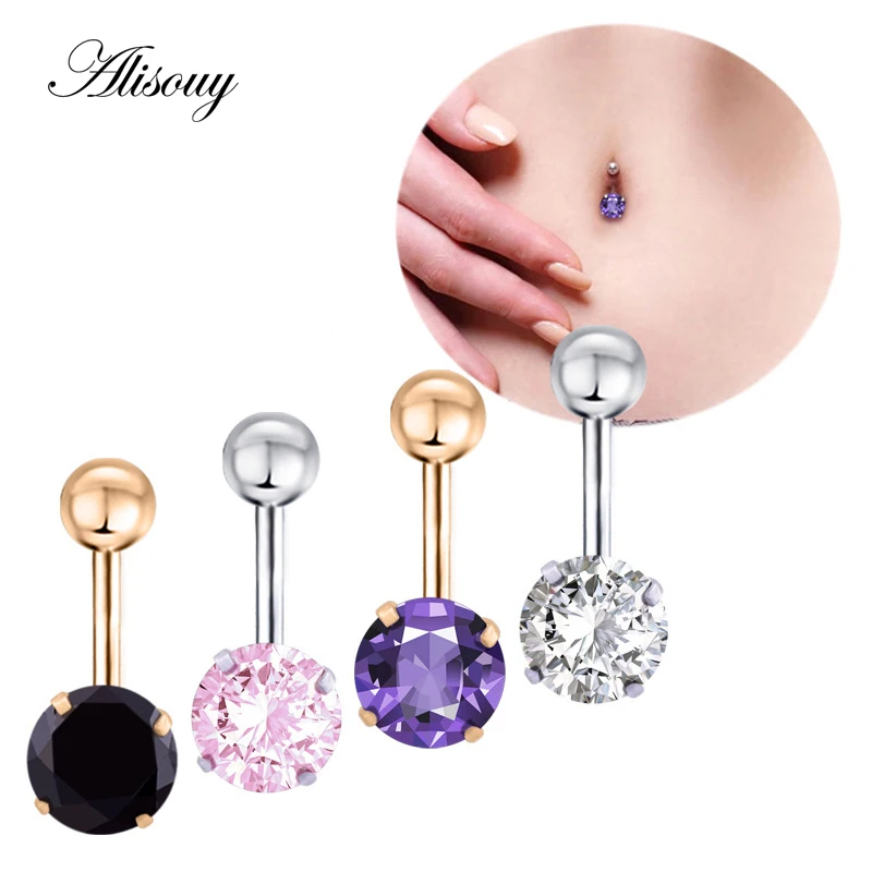 Alisouy 1pc New Brand AAA Zircon Style Crystal Body Jewelry Belly Button Ring Body Piercing Navel Piercing Silver Color Ombligo