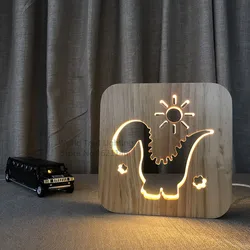 LED 3D Wood Light dinosaur apatosaurus Lamp USB Operated Mood Lamp 3D Luminaria Baby Lamp Birthday Gifts For Kids Bedroom Decor