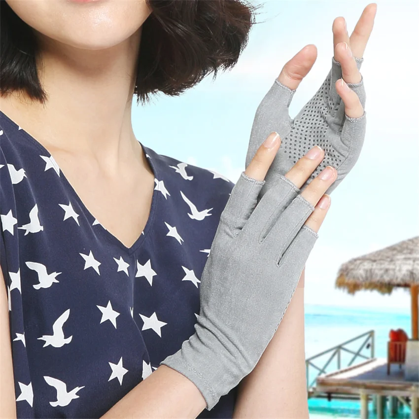 Suede Sunscreen Gloves Men and Women Summer Thin Short Half Finger Driving Anti-Slip Sweat Gloves 5-SZ007W