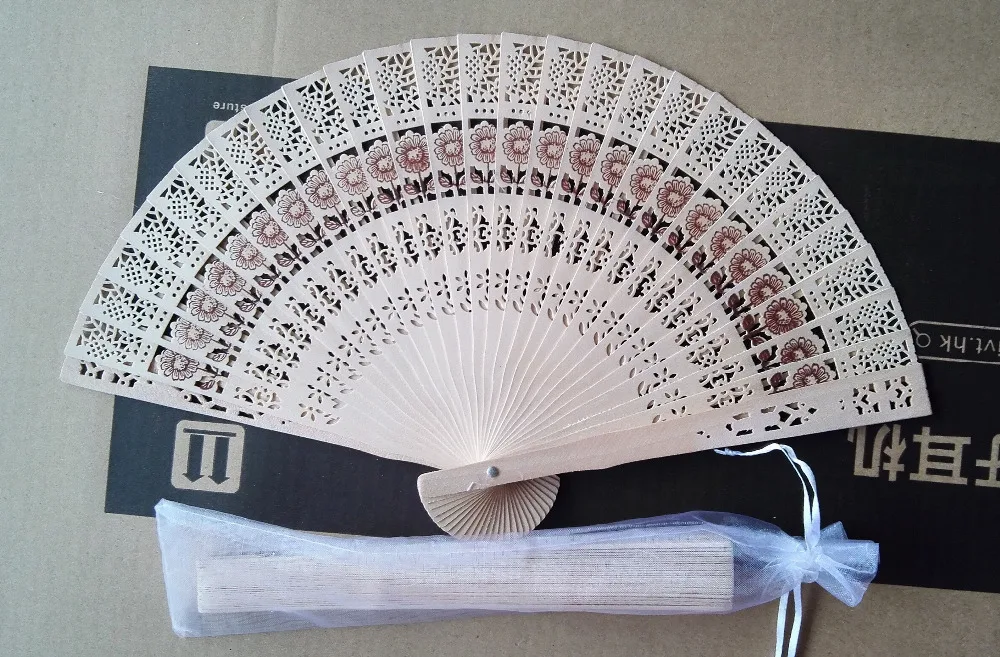 

Free Shipping 50pcs/lot sunflower design fragrance wood fan Chinese hand fan for wedding favor gift with with Gift bag