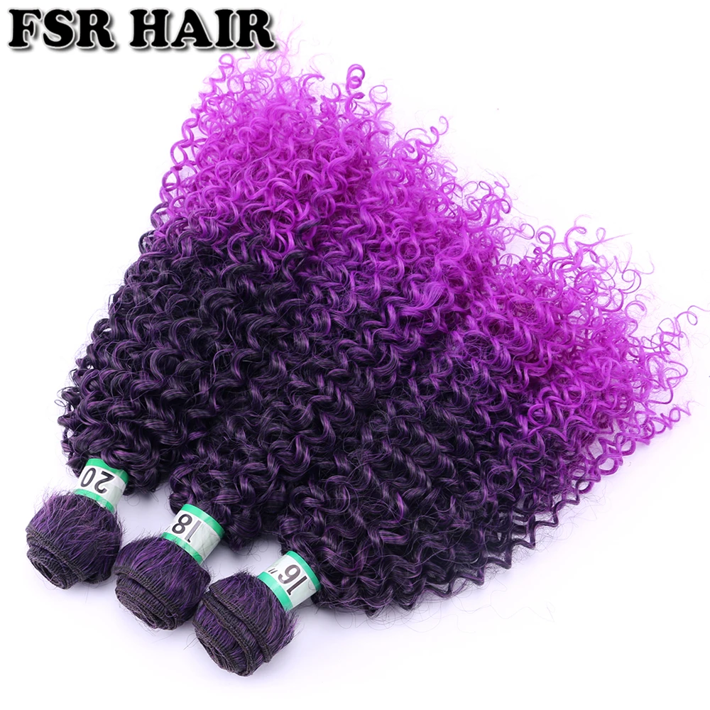 Hitam Ungu Afro Kinky Rambut Keriting Menenun Rambut Sintetis Ekstensi Rambut Bundel