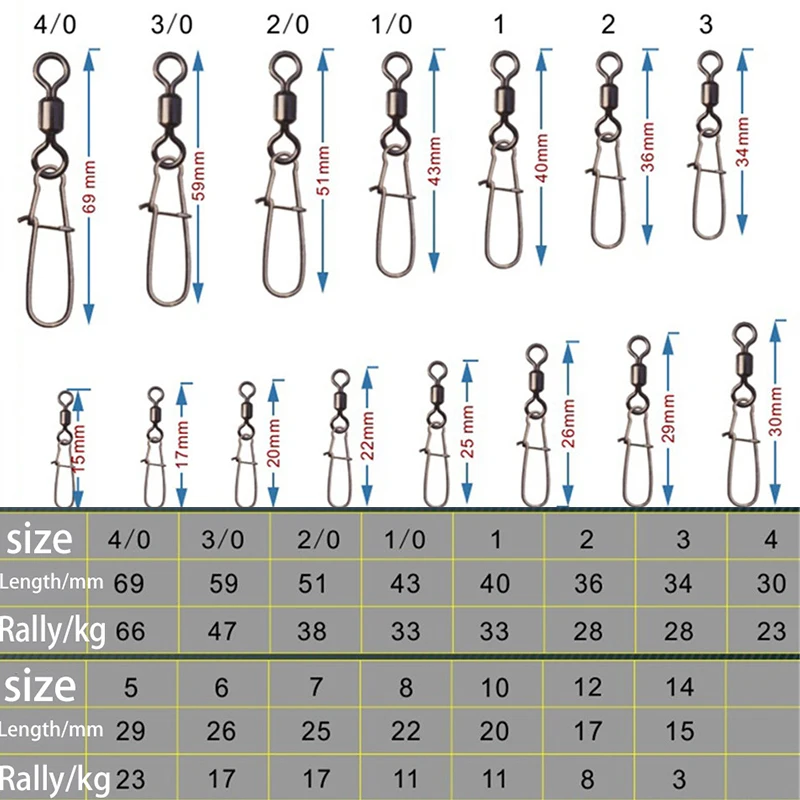 Proleurre 10pcs Fishing Connector Pin high speed Bearing Rolling Swivel Stainless Steel with Snap Fishhook Lure fishing Tackle