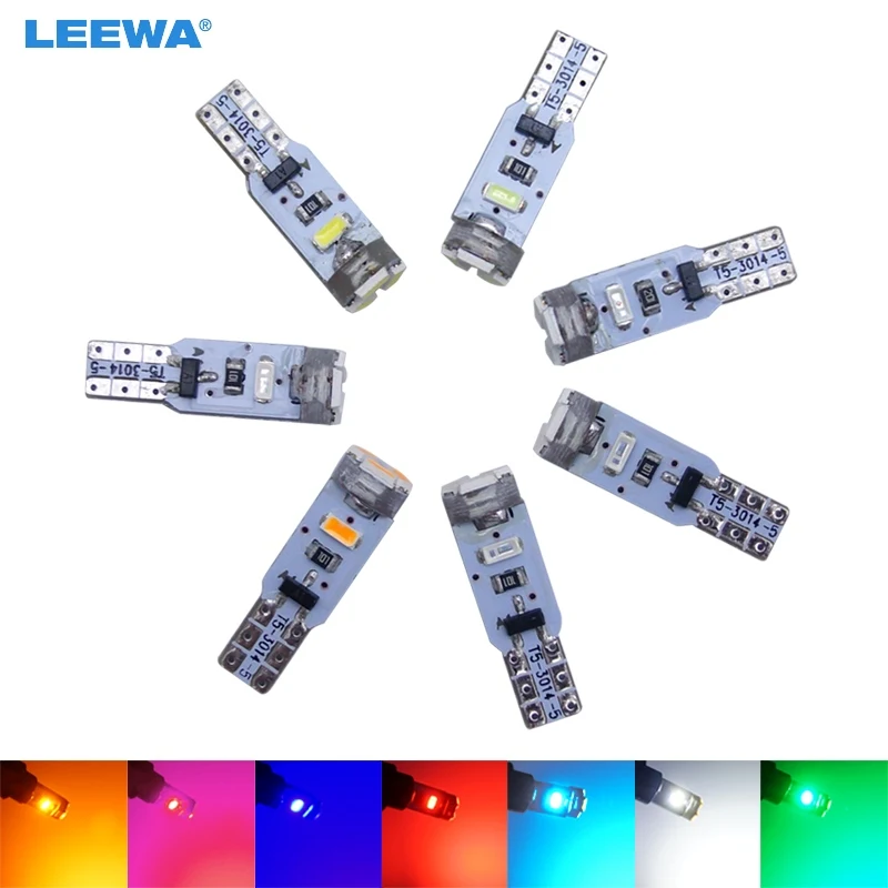 LEEWA 4PCS Car T5 5led 3014 SMD Auto Wedge Light Lamp Warning Canbus No Error Car LED Light 7-Color #CA4024