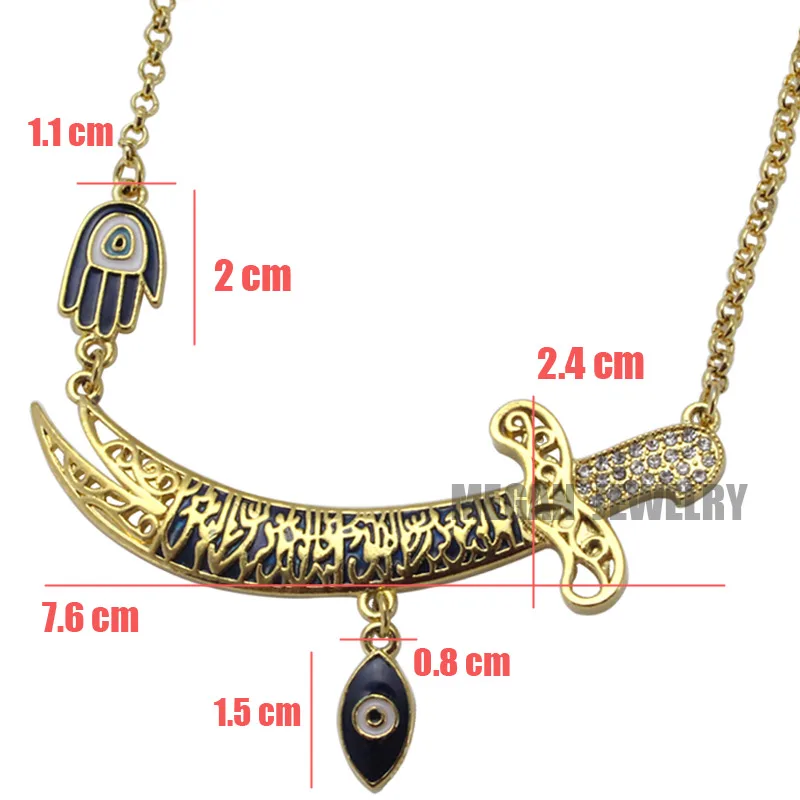 muslim turkish evil eye Imam Ali Sword Hamsa Hand Of Fatima necklace, islam jewelry fashion 55cm chain