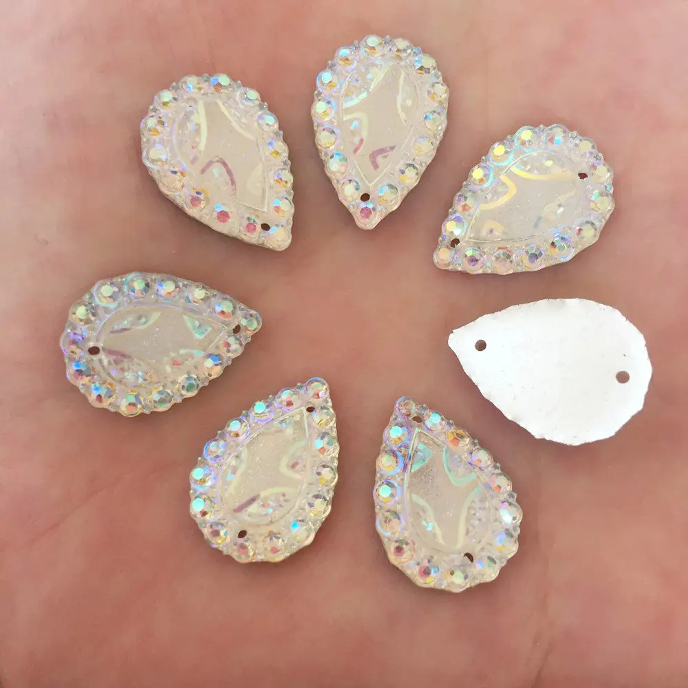 New 20PCS 13mm*18mm AB Resin Drop Flatback Water Mirror Rhinestone Wedding 2 Hole Buttons R82