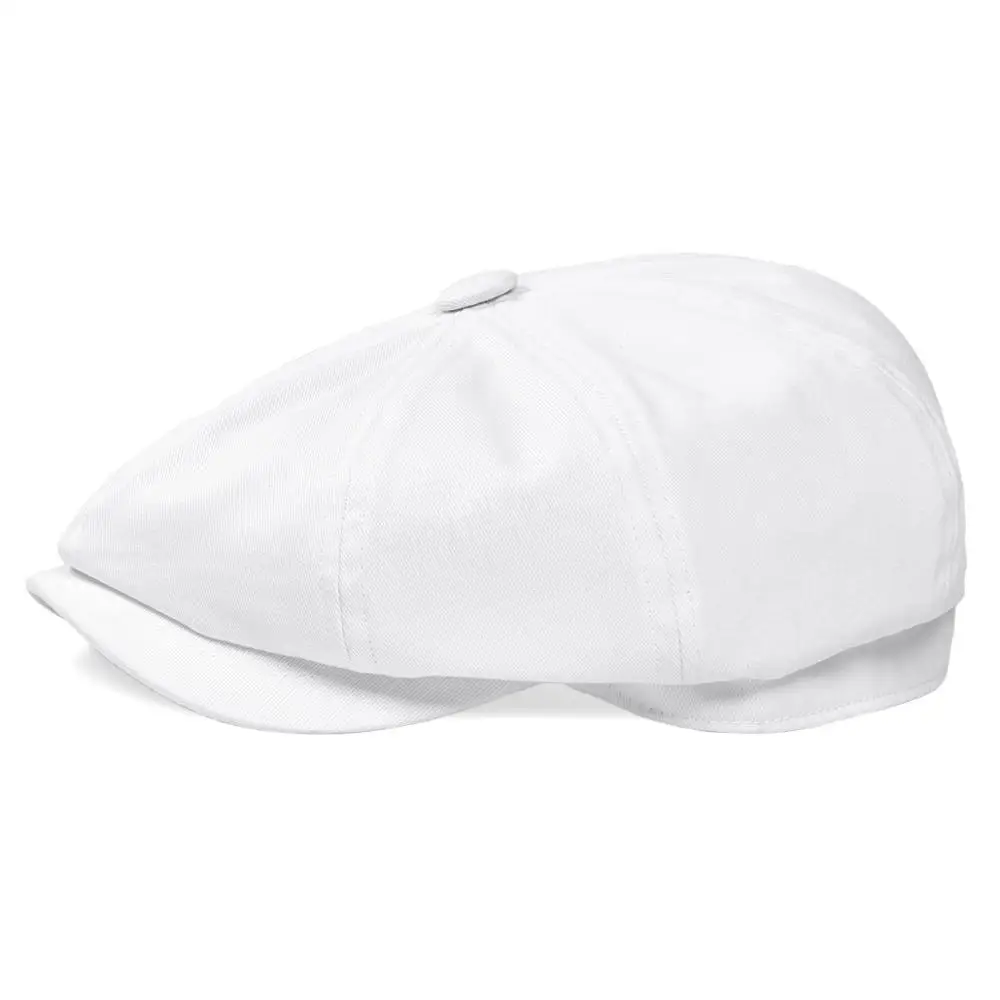 BOTVELA White Twill Cotton Newsboy Cap for Men Women Classic Cabbies Driver Apple Caps Gatsby Flat Hat Baker Boy Headpiece 003