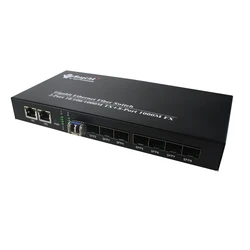 Dual fiber media converter SFP module, single mode, 20km, 1.25g, 8 fiber ports + 2 RJ45 ports