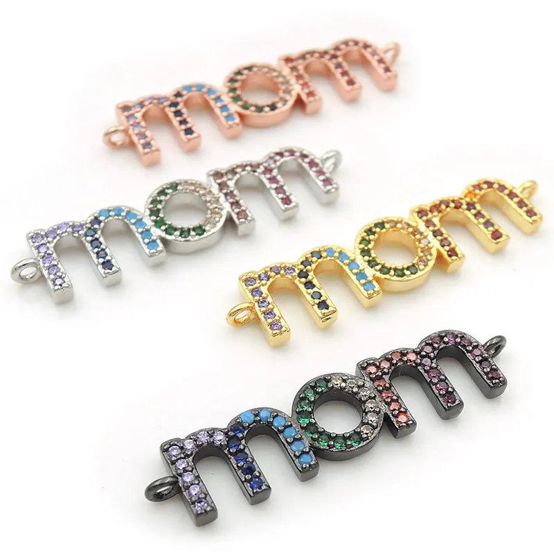 

34*8*2mm Micro Pave CZ Of Mixing Colors Mom Connector Fit For Women As DIY Bracelets Accessory