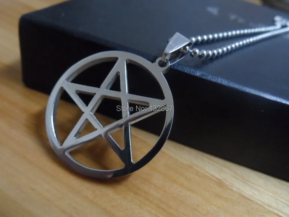 Fate Love Lot 5pcs Wholesale pentagram satanic symbol Satan worship pendant stainless steel Free Chain Both Polished 