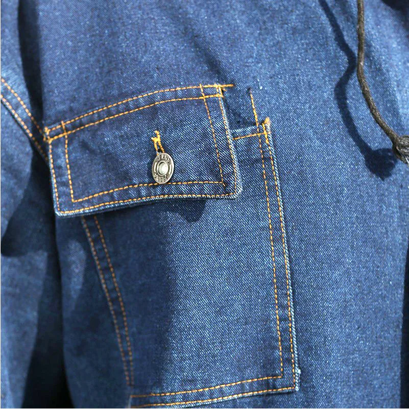 Men Overalls Denim Work Clothing Long Sleeve Hooded Coveralls Labor Overalls Machine Welding Auto Repair Painting M-4xl