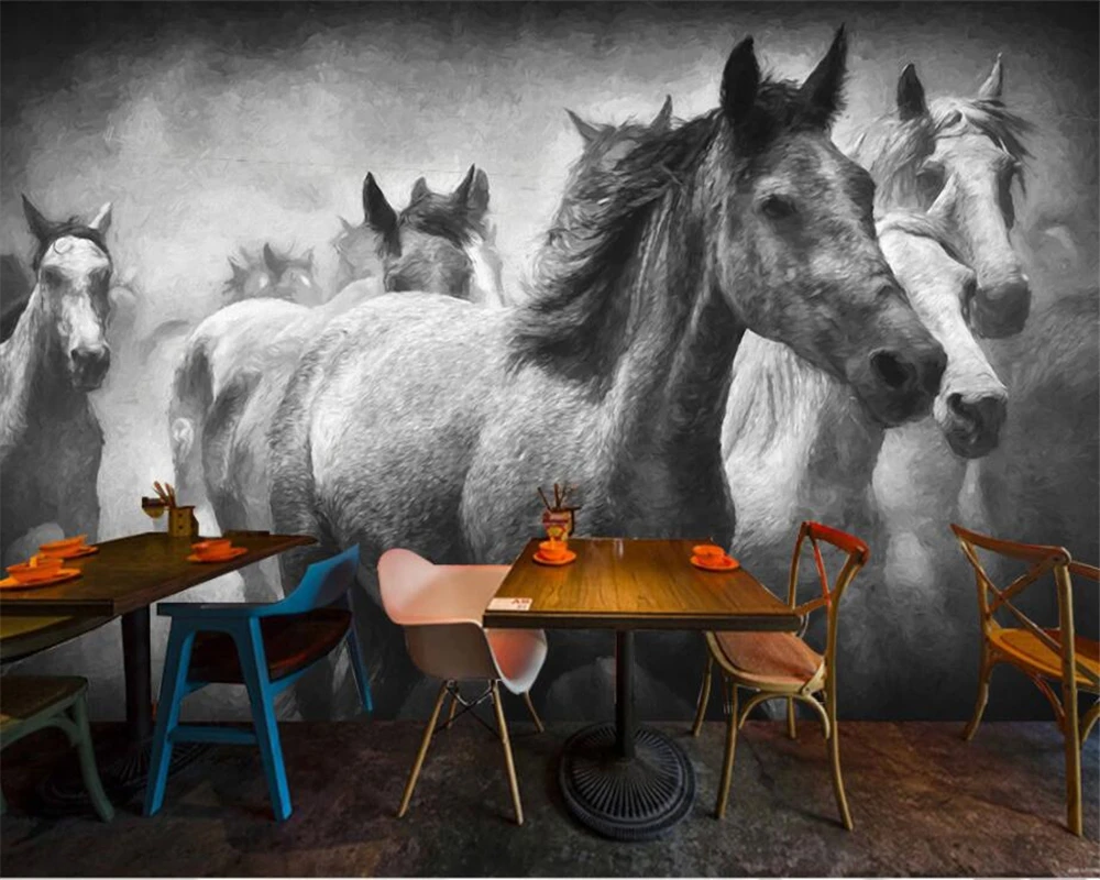 

Beibehang European 3d wallpaper flying horse black and white painting creative background wall mural wallpaper Decorative murals