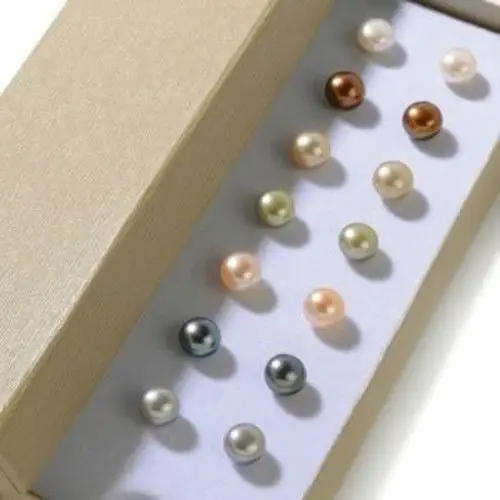 

2014 new fashion free shipping charming 7Sets 7-8mm Multicolor Cultured Pearl Stud Earrings AAA BV104